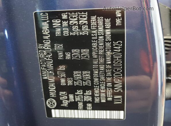 5NMP2DGL0SH074425 2025 HYUNDAI SANTA Blue 