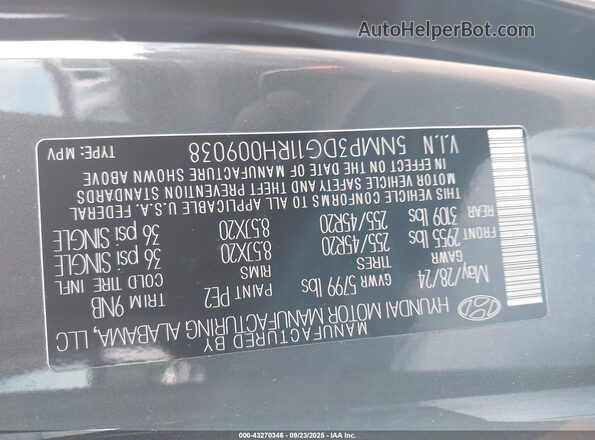 5NMP3DG11RH009038 2024 HYUNDAI SANTA FE HYBRID Gray Widok komory silnika