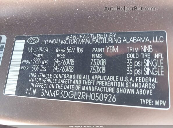 5NMP3DGL2RH050926 2024 HYUNDAI SANTA FE Brown Engine compartment view