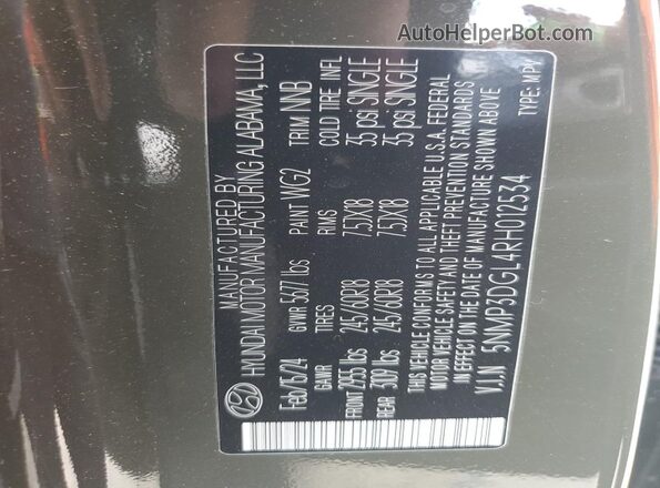 5NMP3DGL4RH012534 2024 HYUNDAI SANTA Зеленый 