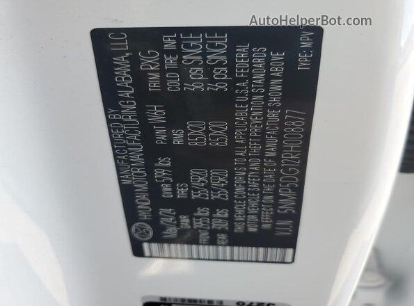 5NMP5DG12RH008877 2024 HYUNDAI SANTA FE CALLIGRAPHY White VIN კოდის სტიკერის ხედი