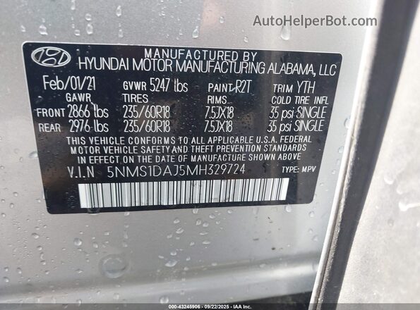 5NMS1DAJ5MH329724 2021 HYUNDAI SANTA FE Silver Vista del compartimento del motor