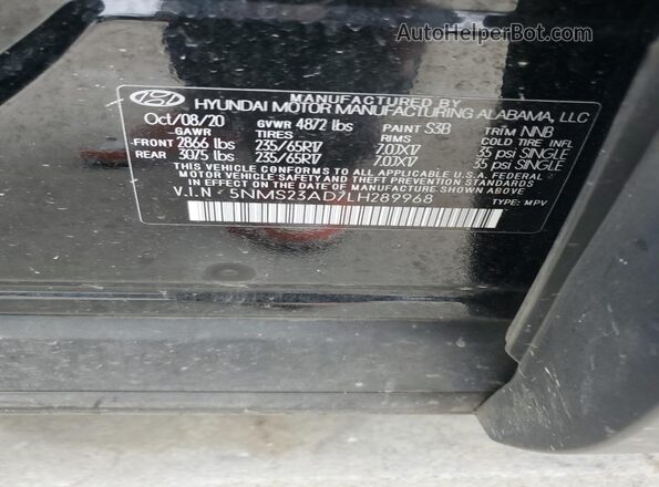 5NMS23AD7LH289968 2020 HYUNDAI SANTA Черный Вид подкапотного пространства