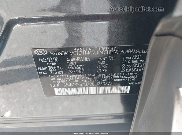 5NMS23AD9LH230873 2020 HYUNDAI SANTA FE Blue Vista del compartimento del motor