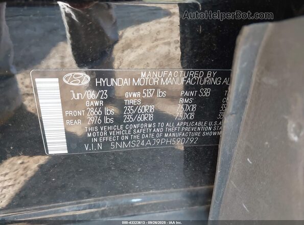 5NMS24AJ9PH590792 2023 HYUNDAI SANTA FE Black Вид підкапотного простору
