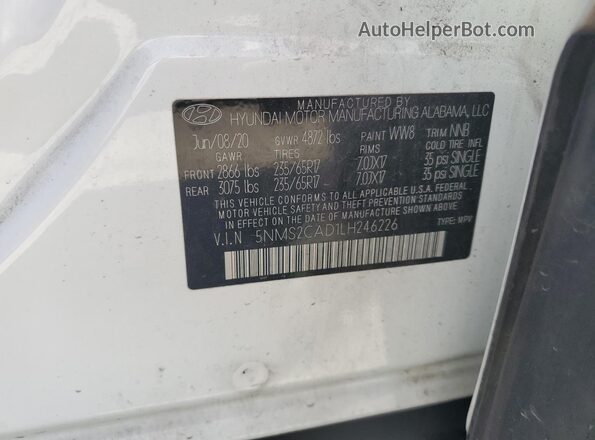 5NMS2CAD1LH246226 2020 HYUNDAI SANTA White VIN կոդի պիտակի տեսք