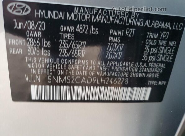 5NMS2CAD9LH246278 2020 HYUNDAI SANTA Silver VIN կոդի պիտակի տեսք