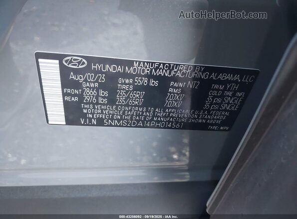 5NMS2DA14PH014561 2023 HYUNDAI SANTA FE HYBRID BLUE Gray Engine compartment view