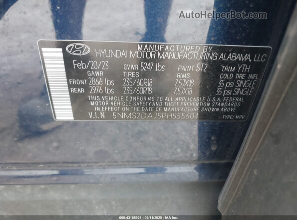 5NMS2DA15PH555604 2023 HYUNDAI SANTA FE HYBRID BLUE Blue Engine compartment view