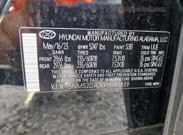 5NMS2DAJ7PH583839 2023 HYUNDAI SANTA Черный Вид наклейки с VIN-кодом