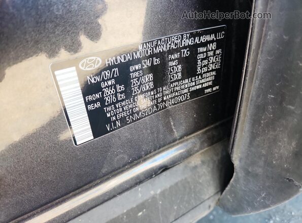 5NMS2DAJ9NH409073 2022 HYUNDAI SANTA Gray Панорамний вид салону 360°