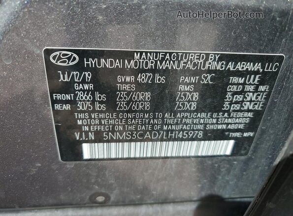 5NMS3CAD7LH145978 2020 HYUNDAI SANTA Gray VIN կոդի պիտակի տեսք