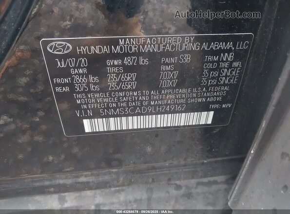 5NMS3CAD9LH249162 2020 HYUNDAI SANTA FE Black Շարժիչի բաժամունքի տեսք