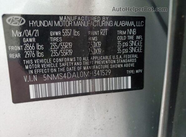 5NMS4DAL0MH341529 2021 HYUNDAI SANTA Серебряный 
