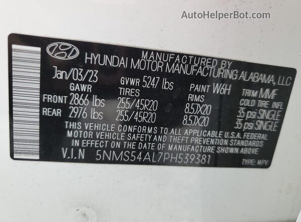 5NMS54AL7PH539381 2023 HYUNDAI SANTA FE CALLIGRAPHY White 