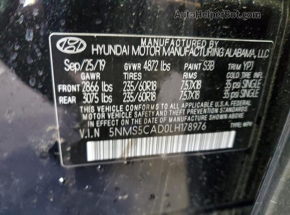 5NMS5CAD0LH178976 2020 HYUNDAI SANTA Black VIN կոդի պիտակի տեսք