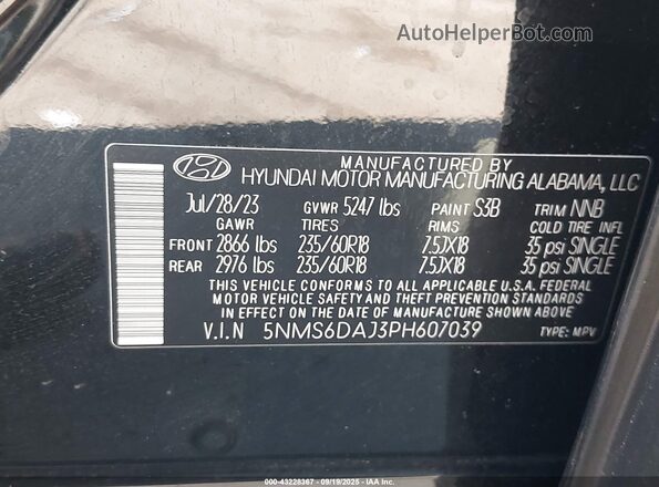 5NMS6DAJ3PH607039 2023 HYUNDAI SANTA FE Black Вид підкапотного простору