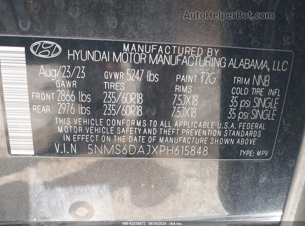 5NMS6DAJXPH615848 2023 HYUNDAI SANTA FE Gray Вид підкапотного простору