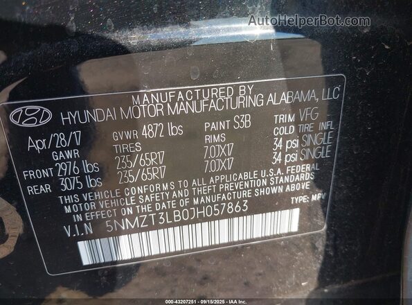 5NMZT3LB0JH057863 2018 HYUNDAI SANTA FE SPORT Black 