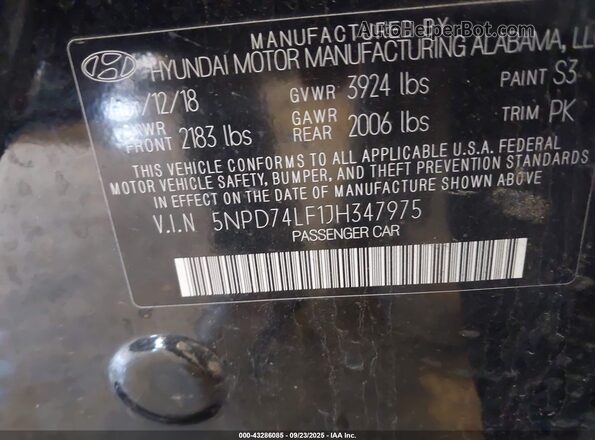 5NPD74LF1JH347975 2018 HYUNDAI ELANTRA Black 