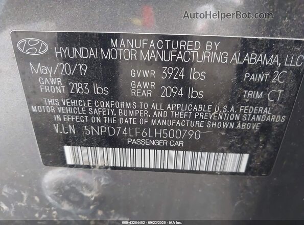 5NPD74LF6LH500790 2020 HYUNDAI ELANTRA Gray Vista del compartimento del motor
