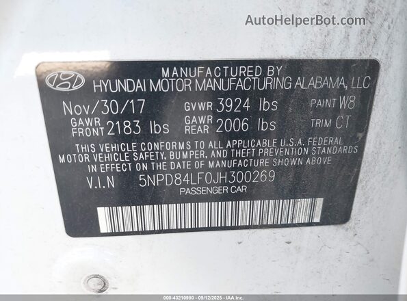 5NPD84LF0JH300269 2018 HYUNDAI ELANTRA White ძრავის განყოფილების ხედი