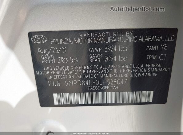 5NPD84LF0LH528047 2020 HYUNDAI ELANTRA Silver Engine compartment view