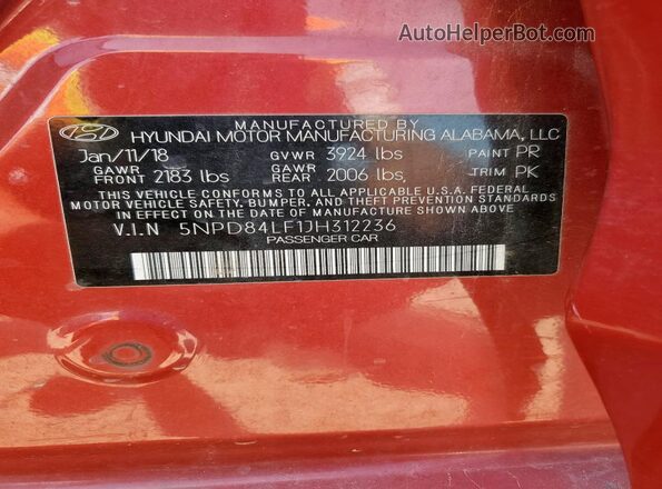 5NPD84LF1JH312236 2018 HYUNDAI ELANTRA Красный 