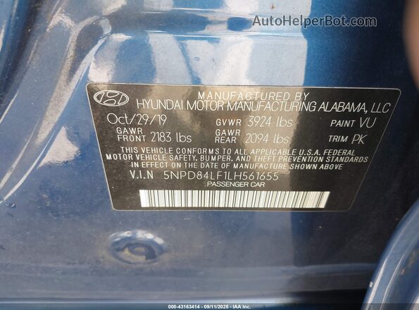 5NPD84LF1LH561655 2020 HYUNDAI ELANTRA Blue Engine compartment view