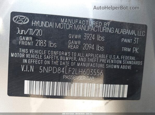5NPD84LF2LH603556 2020 HYUNDAI ELANTRA Silver ძრავის განყოფილების ხედი