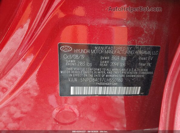 5NPD84LF7LH550160 2020 HYUNDAI ELANTRA Red Вид підкапотного простору