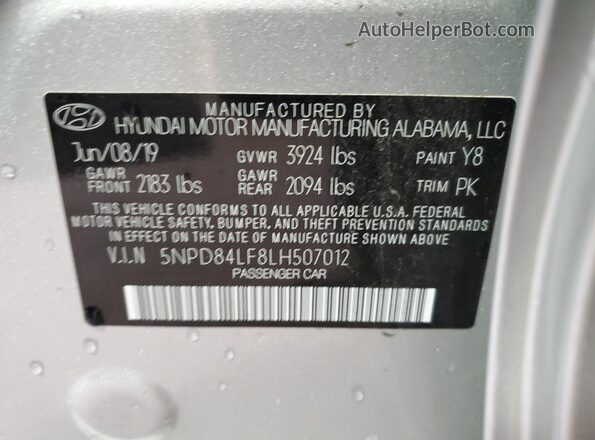 5NPD84LF8LH507012 2020 HYUNDAI ELANTRA Silver Engine compartment view