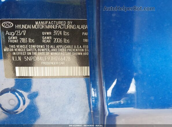 5NPD84LF9JH266428 2018 HYUNDAI ELANTRA Blue 