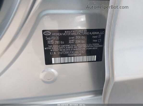 5NPD84LFXLH623182 2020 HYUNDAI ELANTRA Silver Engine compartment view