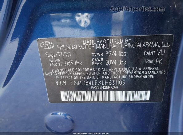 5NPD84LFXLH631105 2020 HYUNDAI ELANTRA Blue Engine compartment view