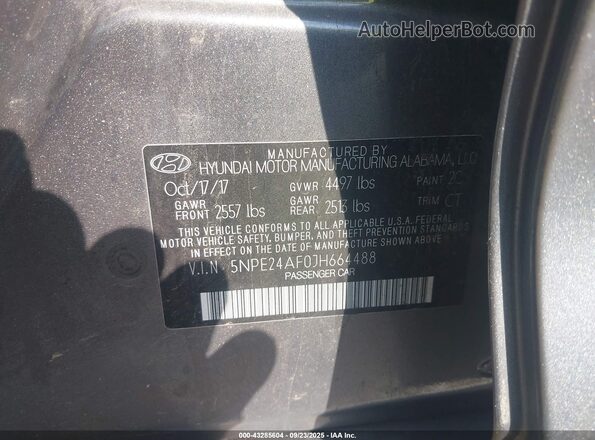5NPE24AF0JH664488 2018 HYUNDAI SONATA Gray 