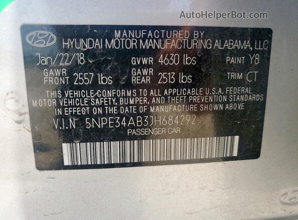 5NPE34AB3JH684292 2018 HYUNDAI SONATA Silver 