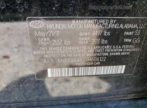 5NPE34AF2JH606122 2018 HYUNDAI SONATA Black 