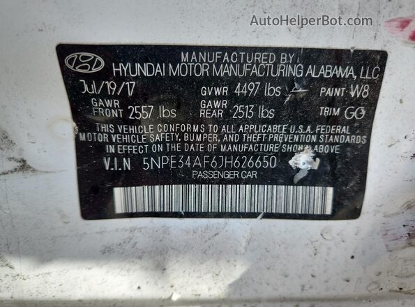5NPE34AF6JH626650 2018 HYUNDAI SONATA White 