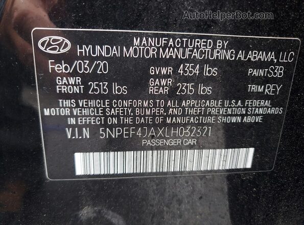 5NPEF4JAXLH032321 2020 HYUNDAI SONATA Черный Вид подкапотного пространства