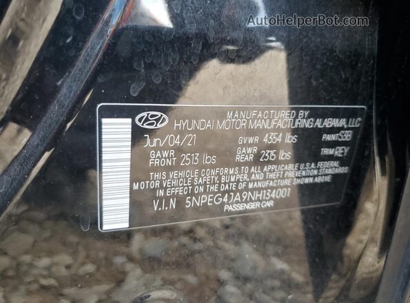 5NPEG4JA9NH134001 2022 HYUNDAI SONATA Black 