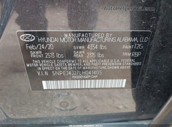 5NPEJ4J27LH041405 2020 HYUNDAI SONATA Black Vista del compartimento del motor