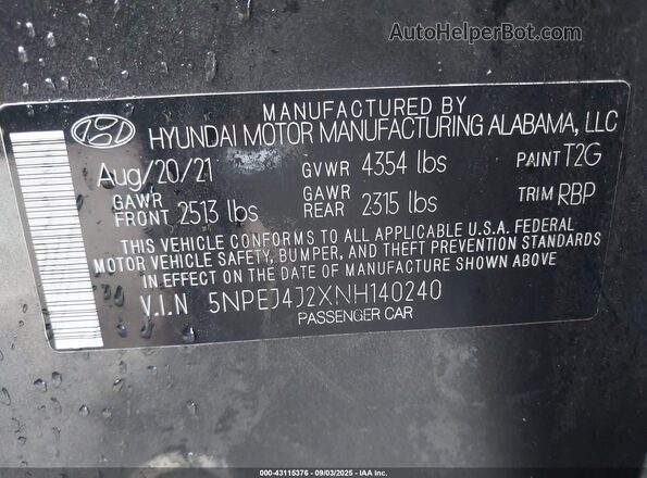 5NPEJ4J2XNH140240 2022 HYUNDAI SONATA Серый Вид подкапотного пространства