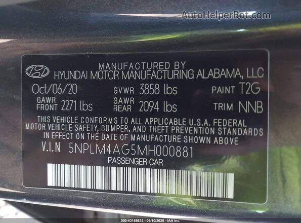 5NPLM4AG5MH000881 2021 HYUNDAI ELANTRA Gray Widok komory silnika