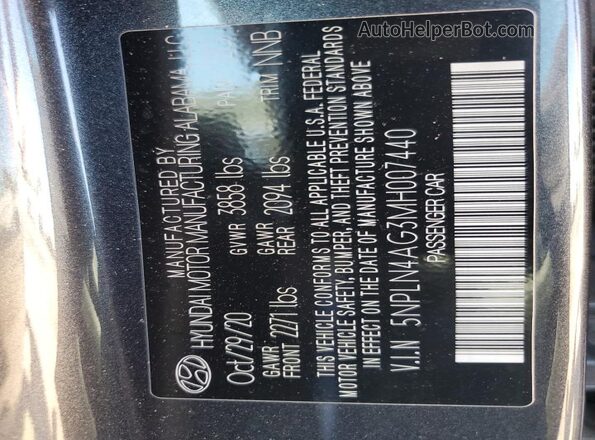 5NPLN4AG3MH007440 2021 HYUNDAI ELANTRA Серый 
