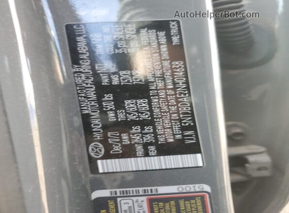 5NTJBDAE2NH014638 2022 HYUNDAI SANTA Gray Вид підкапотного простору