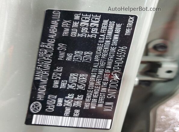 5NTJDDAFXPH046596 2023 HYUNDAI SANTA Green VIN sticker view