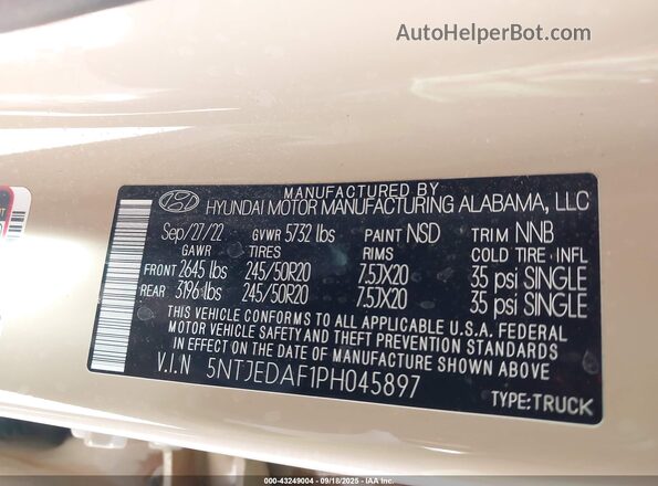5NTJEDAF1PH045897 2023 HYUNDAI SANTA CRUZ Tan Widok komory silnika