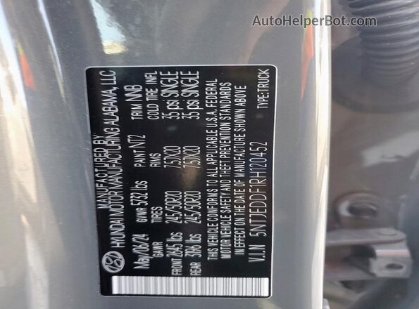 5NTJEDDF1RH120452 2024 HYUNDAI SANTA Gray 
