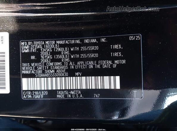 5TDAAAB55SS090830 2025 TOYOTA GRAND HIGHLANDER Black ძრავის განყოფილების ხედი